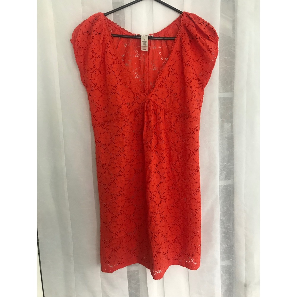 Laundry by Design Womens Coral Orange Floral Eyelet Lace‎ V-Neck Mini Dress Med